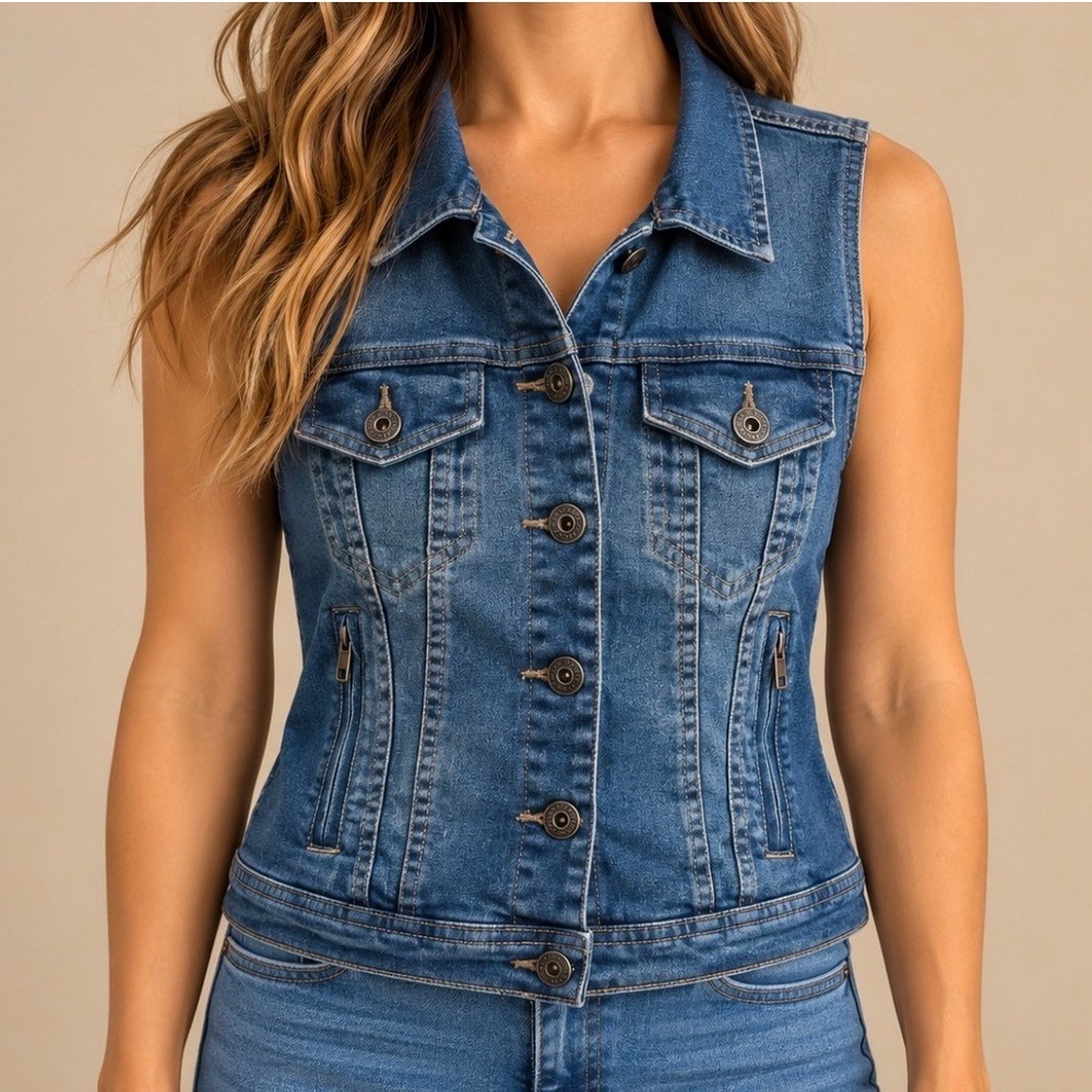 New Look Denim Vest Size M Blue Good Sleeveless Button Up Jean Jacket